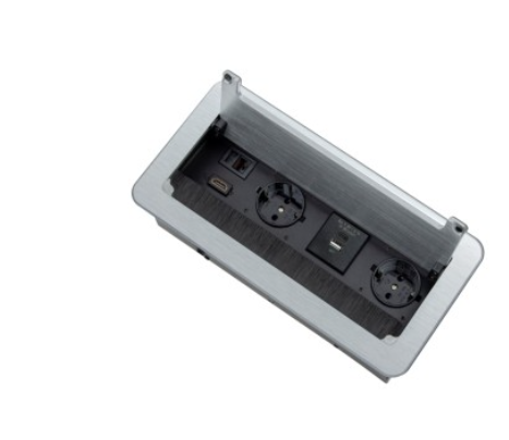 INBOX silver, 2x DE socket, 1xUSB A, 1xUSB C, 1xRJ45, 1xHDMI, 3,0m input cable with plug