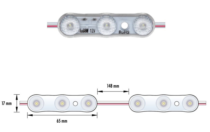 SIGN-001-108W-C - MODULO 3LED 1.08W 12V IP67 7000K-8000K 5Y