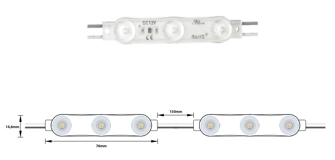 SIGN-001-108W-C - MODULO 3LED 1.08W 12V IP67 7000K-8000K 5Y