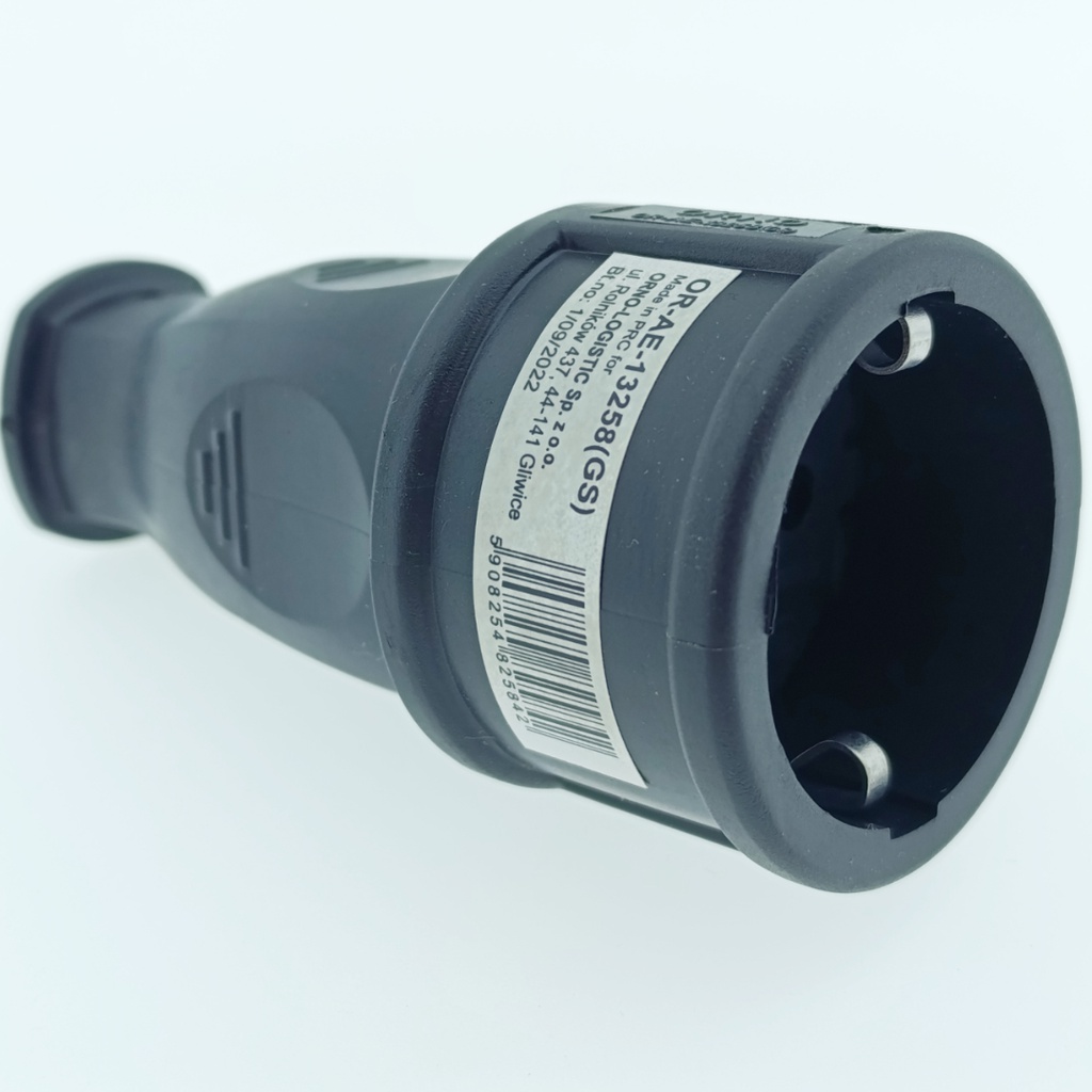 Workshop socket 2P+E (Schuko) with a comfortable grip, black