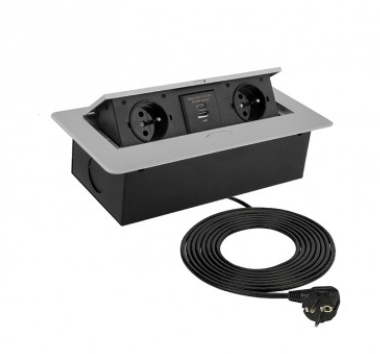 KOMBI BOX Alumínio, 2xSCHUKO, 1xUSB A, 1xUSB C, 1,5m