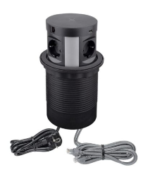 MULTI BOX - recessed office power socket, BLACK, 4 x SCHUKO - 1x USB A - 1x USB C, 2 x RJ45