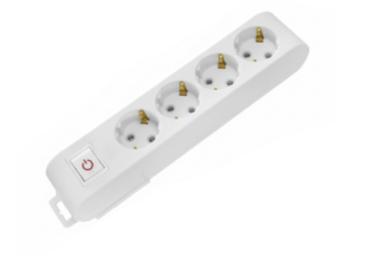 Deco 4PF - Tomada Branca 4 SHUCKO c/ interruptor cabo 2 metros 16A 3x1.5mm² IP20