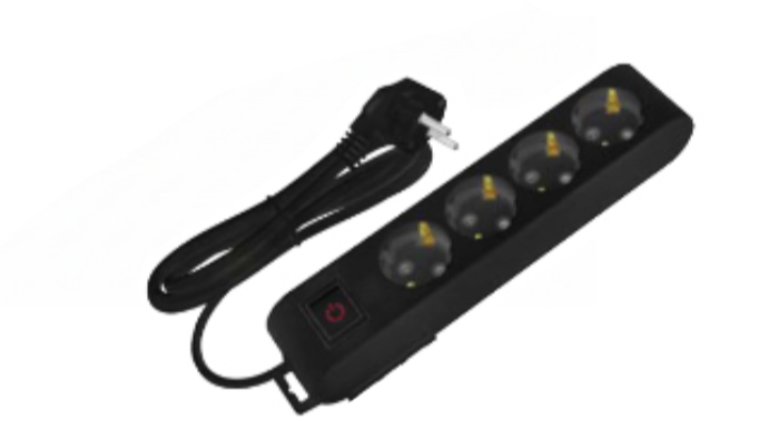 Deco 4PF - Tomada Preta 4 SHUCKO c/ interruptor cabo 2 metros 16A 3x1.5mm² IP20