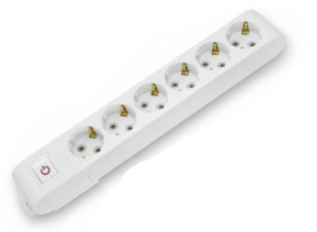 Deco 6P - Tomada Branca 6 SHUCKO c/ interruptor 16A 3x1.5mm² IP20