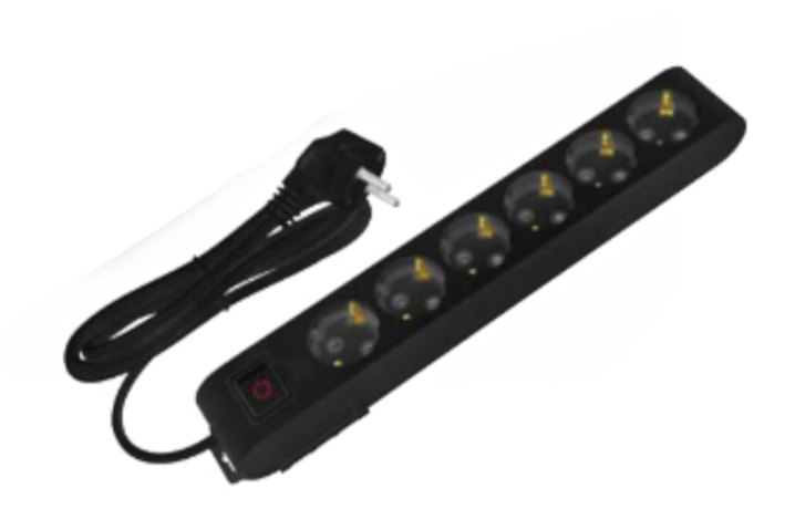Deco 6P - Tomada Preta 6 SHUCKO c/ interruptor 16A 3x1.5mm² IP20