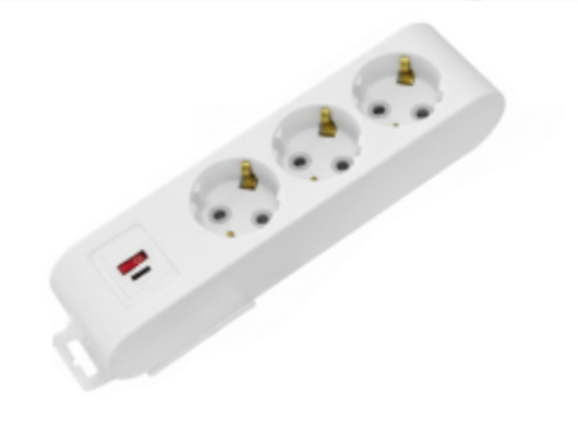 Deco 3PUSB - Tomada Branca 3 SHUCKO 1xUSB-A e 1xUSB-C 16A 3x1.5mm² IP20
