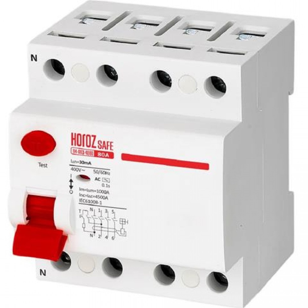RCCB - Residual Circuit Breaker - Interruptor Diferencial 80A 4P