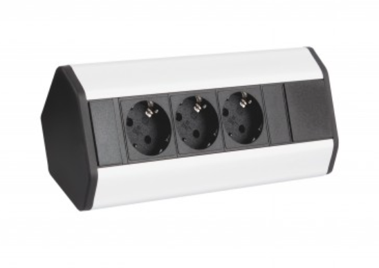 Bloco tomada canto Alumínio 3x Schucko, cabo de 1,8m