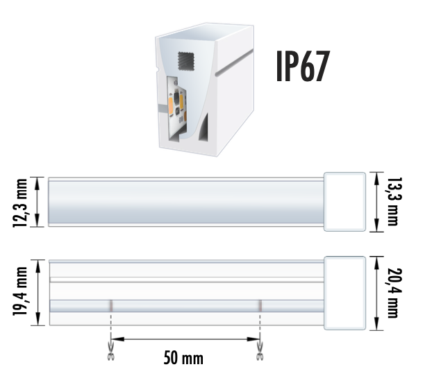 NEON LED L 19.2W 24V RGB + 3000K IP67