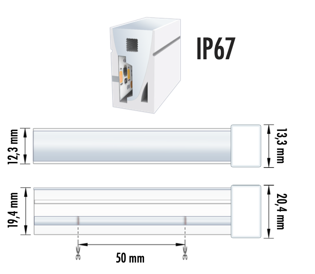 NEON LED L 9.6W 24V YELLOW IP67