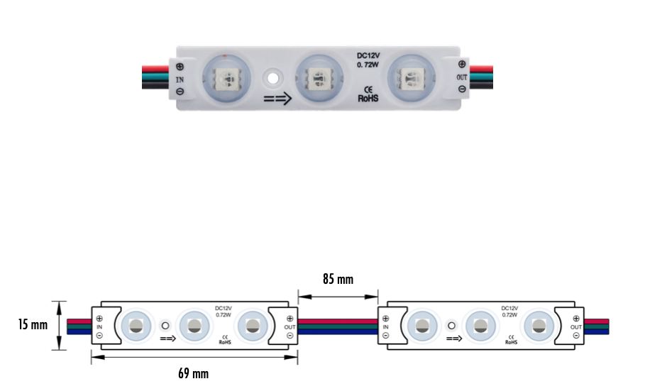 SIGN-009-072W-DIGITAL - MODULO 3LED 0.72W 12V IP65 RGB DIGITAL 5Y