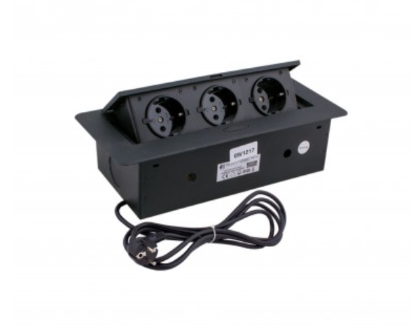 Caixa de tomadas Preto, 3xshucko, 1.5M cabo