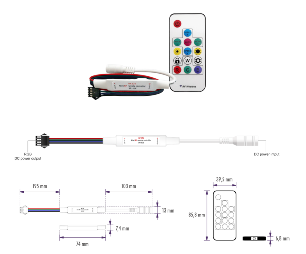 CONTROLADOR RF MONO RGB DIGITAL 5-12VDC 1CHx6.5A 32.5W-78W IP20