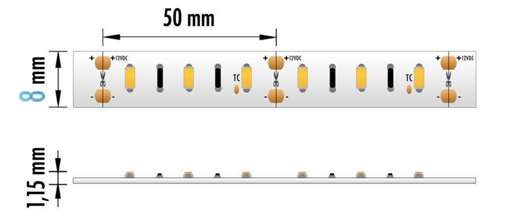 FITA LED EPRO 9.6W 60L 12V 3000K IP20 50MT