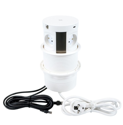 [MULTIBOX-BI-4DE-UAC-RJ-01] MULTI BOX branco, 4xSCHUCO, 1xUSB A, 1xUSB C, 2xRJ45 2m, cabo input 1,7m