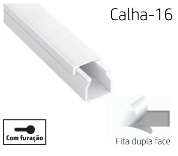 [8699430129041] CALHA-16 | Calha de PVC branca com adesivo dupla face 16x16 2M