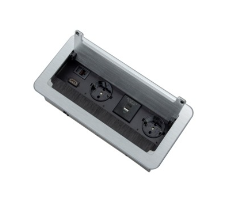 [INBOX-SR-DE-1,5-02] INBOX silver, 2x DE socket, 1xUSB A, 1xUSB C, 1xRJ45, 1xHDMI, 1,5m input cable with plug