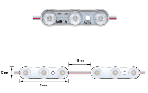 [SIGN-001-108W-C] SIGN-001-108W-C - MODULO 3LED 1.08W 12V IP67 7000K-8000K 5Y