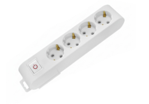[8699490915073] Deco 4P - Tomada Branca 4 SHUCKO c/ interruptor 16A 3X1.5mm² IP20