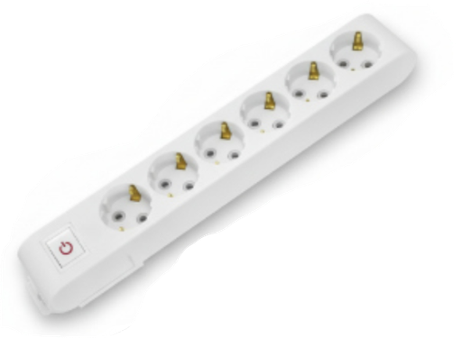 [8699490915561] Deco 6PF - Tomada Branca 6 SHUCKO c/ interruptor cabo 2 metros 16A 3x1.5mm² IP20