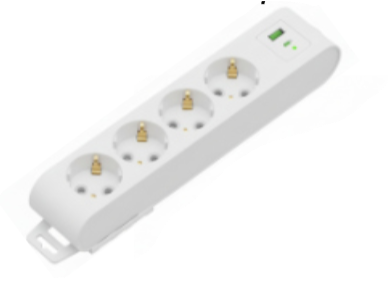 [869949092338] Deco 4PFUSB - Tomada Branca 4 SHUCKO 1xUSB-A + 1xUSB-C cabo 2 metros 16A 3x1.5mm² IP20