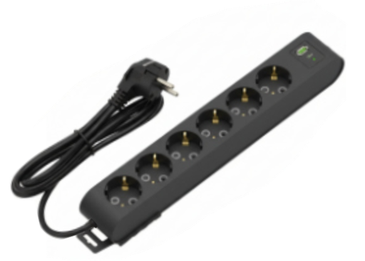 [8699490923801] Deco 6PFUSB - Tomada Preta 6 SHUCKO 1xUSB-A + 1xUSB-C cabo 2 metros 16A 3x1.5mm² IP20