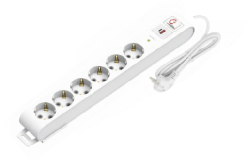 [8699490918692] Deco 6PFSP - Tomada Branca 6 SHUCKO c/ interruptor + 1xUSB-A + 1xUSB-C cabo 1.5 metros 16A 3x1.5mm² IP20