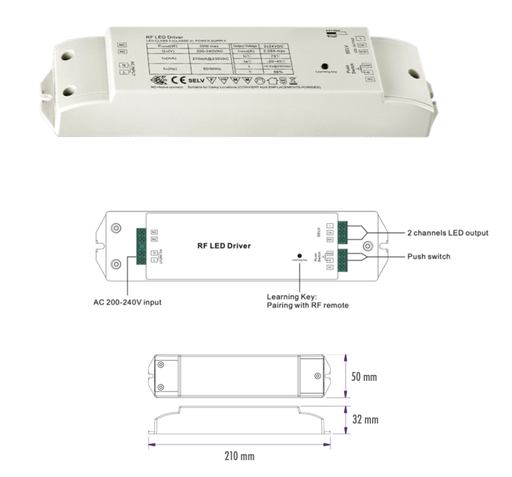 [ECT-DRIVER001] FONTE AL/CONTROLADOR RF/PUSH-DIM 12VDC 4.16A 50W MONO IP20
