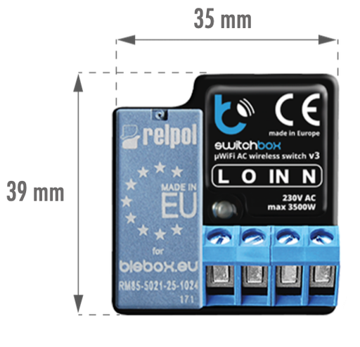 [SWITCHBOXIP20] Controlador de dispositivos 230V AC 16A IP20 - 1 CANAL