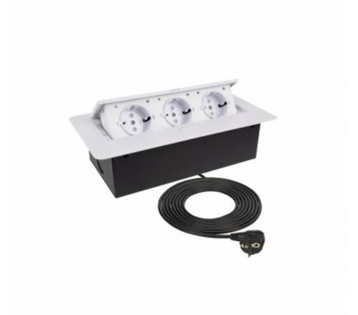 [KOMB-BI-DE-1,5-M01W] Caixa de tomadas Branca, 3xshucko, 1.5M cabo