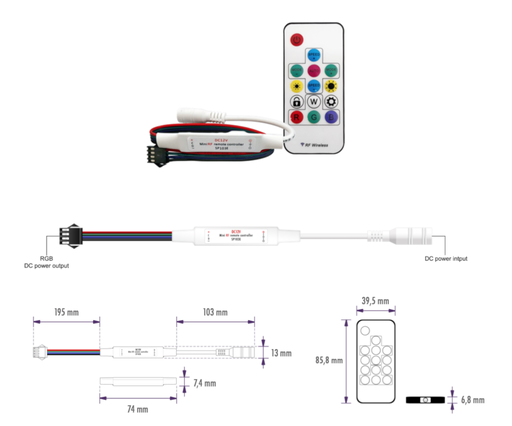 [ECT-RECEIVER006] CONTROLADOR RF MONO RGB DIGITAL 5-12VDC 1CHx6.5A 32.5W-78W IP20